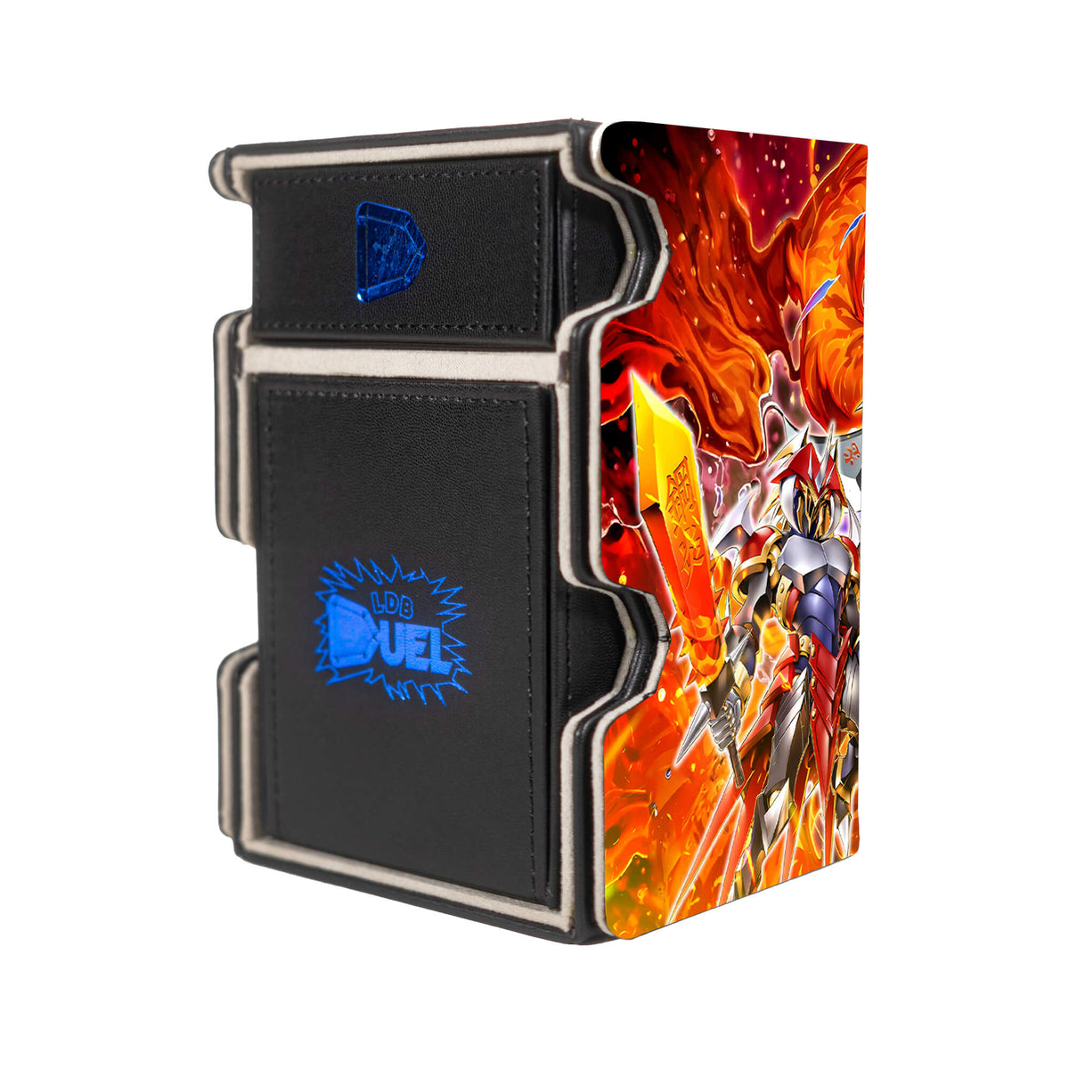 Here is the Right View of the Flame Master Dragon Mach 3 Black Deck Box. Swordsdance-yugioh-deck-tray-dice-tray-LDB-Duel