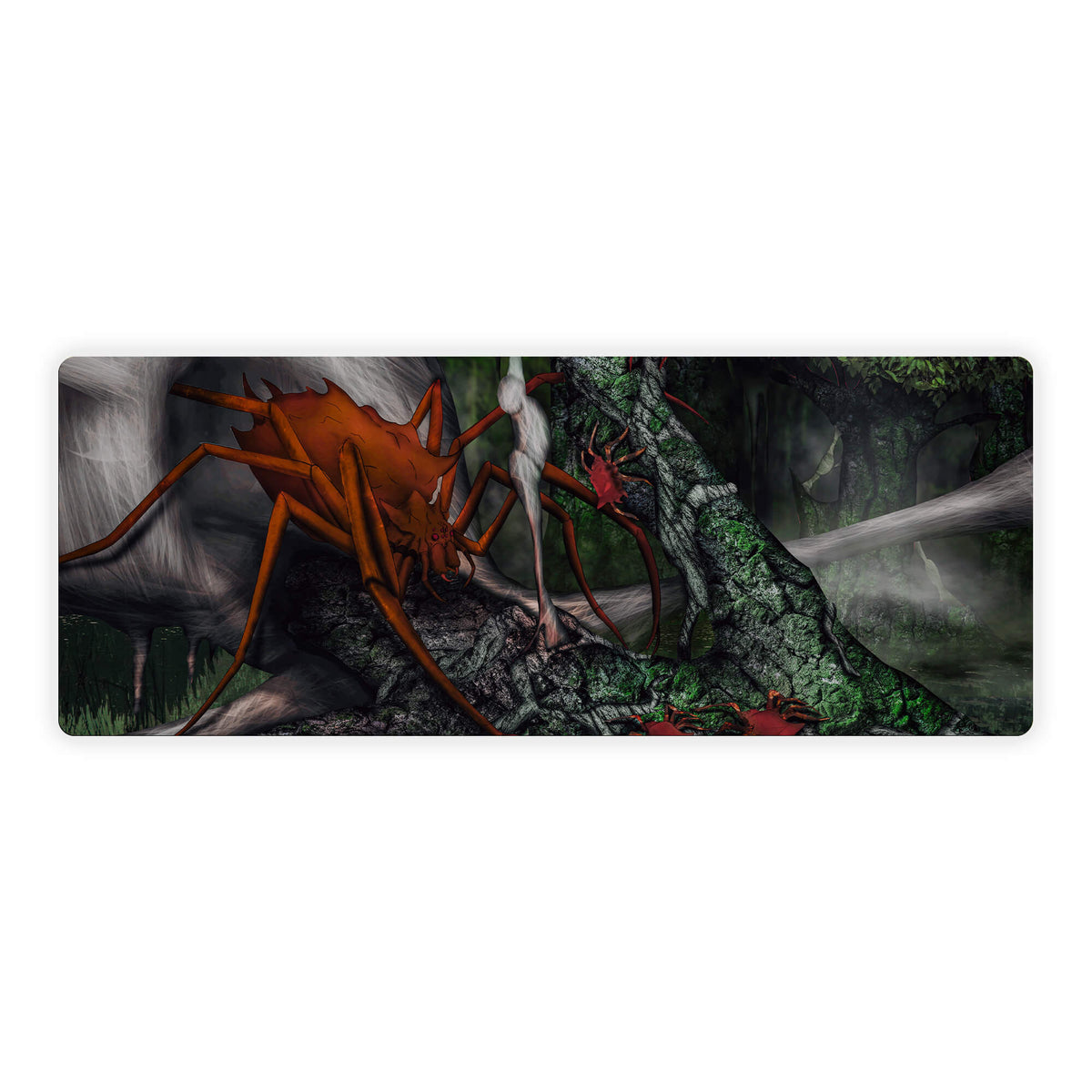 Level up your gaming setup from the LDB Duel featuring our exclusive Forest Spider Creature mouse pad! Designed for gamers who value precision and comfort, this 31x12 inch masterpiece boasts a soft cloth surface for ultra-smooth tracking and a non-slip rubber base for stability during intense battles. Stylish, durable, and machine washable, it's the ultimate accessory for your desk.mana-yugioh-mtg-pokemon-custom-artwork-premium-durable-rubber-ldb-duel 