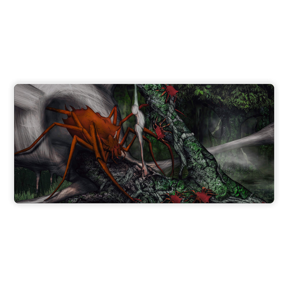 Elevate your gaming experience with LDB Duel featuring our exclusive Forest Spider Creature mouse pad! Crafted with a smooth cloth surface for unparalleled mouse accuracy and a non-slip rubber base for rock-solid stability, this 35x16-inch masterpiece combines stunning design with top-tier functionality. And with its machine-washable build, keeping it clean is a breeze!spider-yugioh-mtg-pokemon-custom-artwork-premium-durable-rubber-ldb-duel 