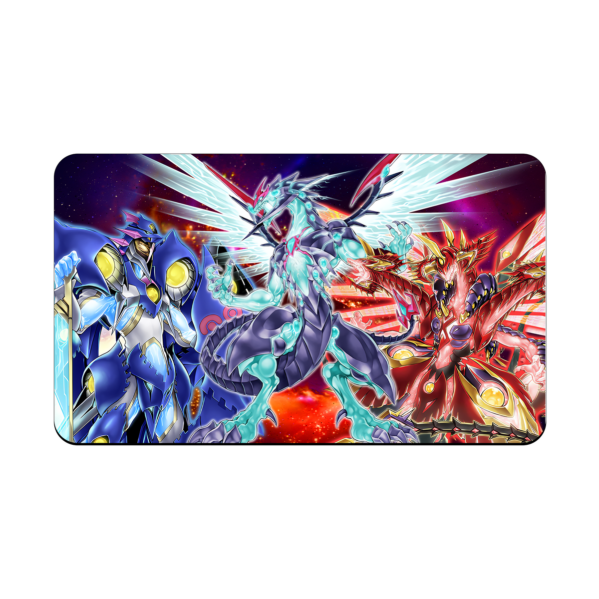 Transform your dueling experience with our exclusive art Triple Galaxy Eyes Dragon playmat from LDB Duel! Featuring a soft cloth top for smooth card movement and a durable rubber back for a secure grip, this 24x14 inch mat is machine washable and safe for cards and sleeves. Neo-Galaxy-Eyes-yugioh-mtg-pokemon-custom-artwork-premium-durable-rubber-ldb-duel