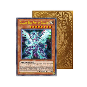 Level up your game with our custom-printed metal orica cards, featuring exclusive Galaxy-Eyes Photon Dragon artwork in gold metal. Durable, scratch-resistant, and embossed with the iconic Yu-Gi-Oh! card back, these slim orica cards fit perfectly in card sleeves. Galaxy-Dragon-yugioh-mtg-pokemon-metal-card-embossed-design-custom-artwork-duel-accessories-ldb-duel
