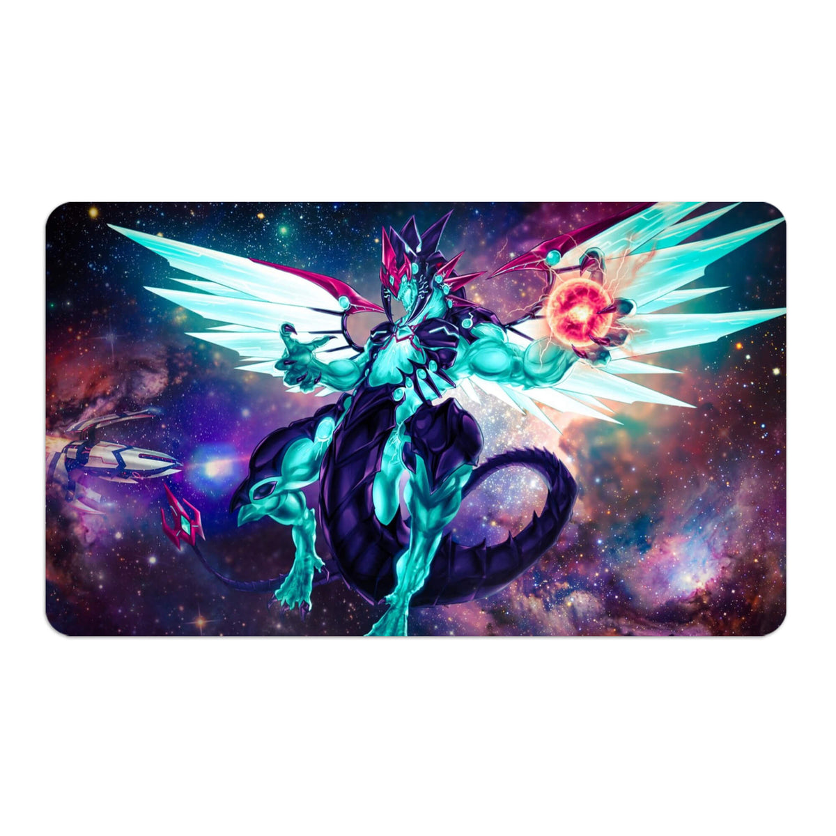 Transform your dueling experience with LDB Duel featuring our exclusive art Galaxy-Eyes Photon Dragon playmat! Featuring a soft cloth top for smooth card movement and a durable rubber back for a secure grip, this 24x14 inch mat is machine washable and safe for cards and sleeves. Kosmo-yugioh-mtg-pokemon-custom-artwork-premium-durable-rubber-ldb-duel