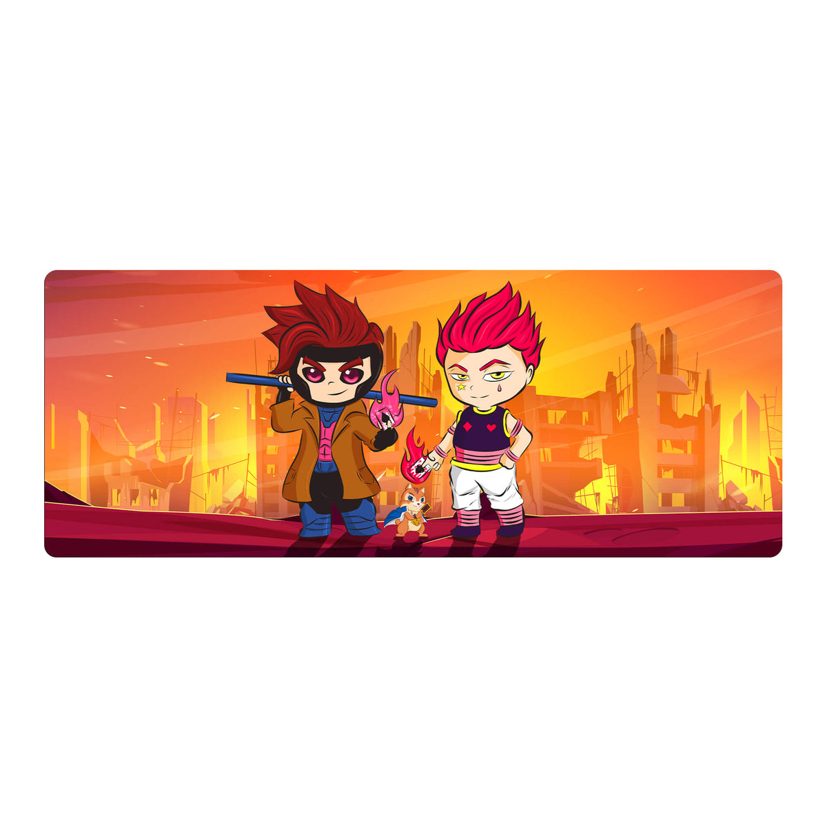 Level up your gaming setup from the LDB Duel featuring our exclusive Gambit X Hisoka Mouse Pad! Designed for gamers who value precision and comfort, this 31x12 inch masterpiece boasts a soft cloth surface for ultra-smooth tracking and a non-slip rubber base for stability during intense battles. Stylish, durable, and machine washable, it's the ultimate accessory for your desk.Gon-yugioh-mtg-pokemon-custom-artwork-premium-durable-rubber-ldb-duel