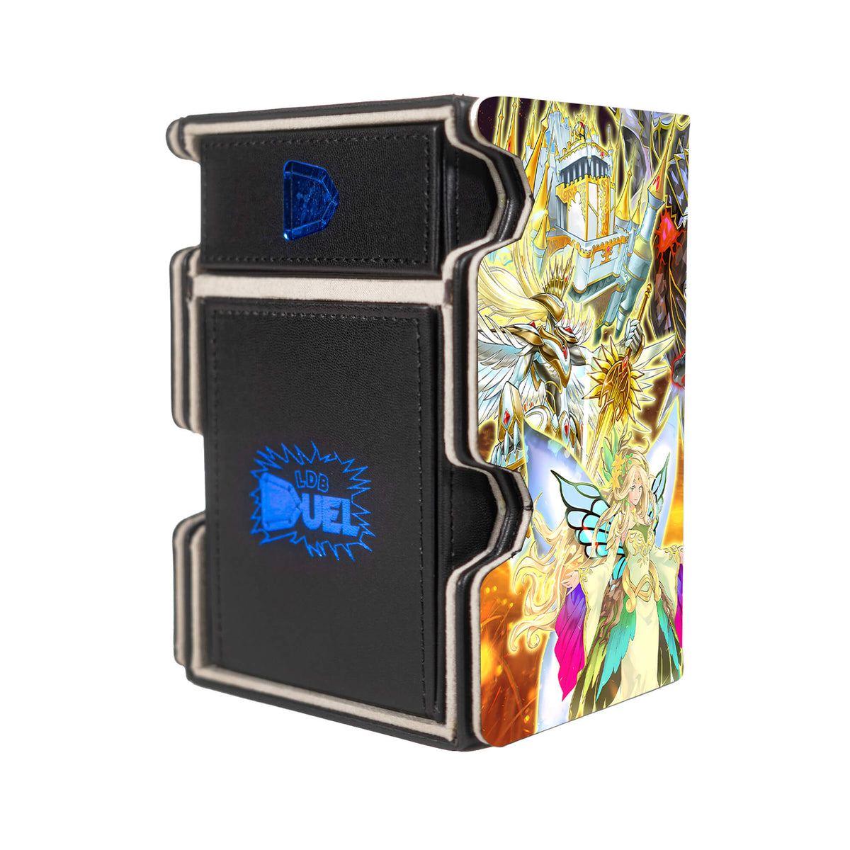 Here is the Right View of the Generaider Archetype Mach 3 Black Deck Box. Harr-yugioh-deck-tray-dice-tray-LDB-Duel