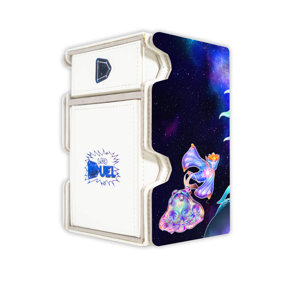 Here is the Right View of the Ghoti of the Deep Beyond Mach 3 White Deck Box. Arionpos-yugioh-deck-tray-dice-tray-LDB-Duel