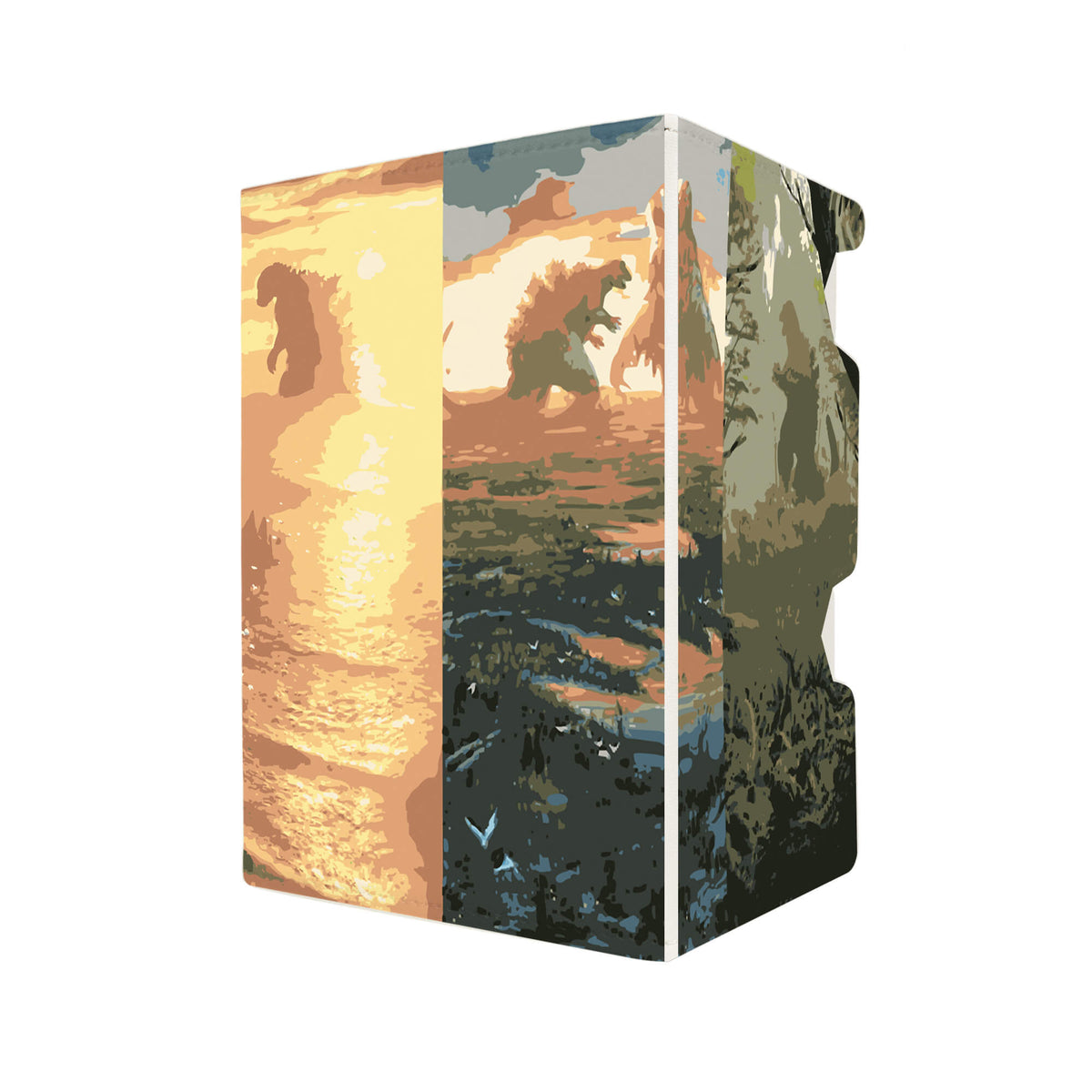 Here's another quality white deck box from LDB Duel featuring our exclusive Godzilla Lands art. Fits all types of trading card games, including Pokémon, Yu-Gi-Oh! and Magic The Gathering. The perfect card holder for the TCG player safely holds up to 100 double-sleeved cards. EVEN in extra thick sleeves. Comes with a pull-out dice tray. Godzilla-mtg-tcg-accessories-card-storage-LDB-Duel