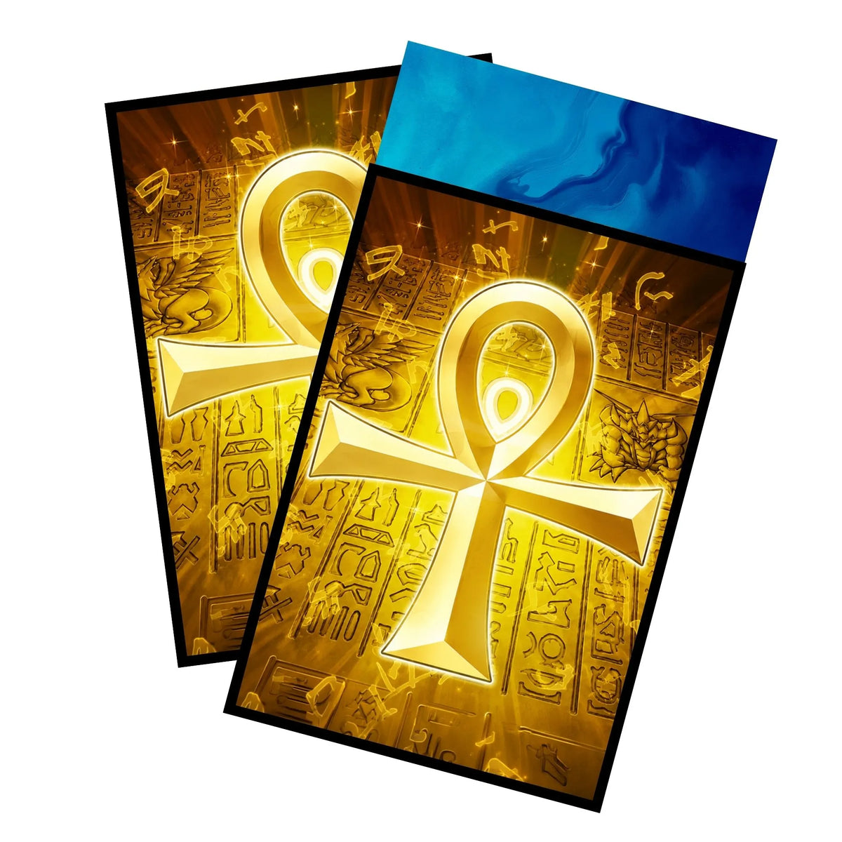 Enhance your cards with our elegant black border card sleeves, featuring a sleek, sophisticated design for a bold, modern aesthetic. From LDB Duel. Perfect for showcasing your collection, these sleeves are printed with our exclusive Golden Ankh design. Ankh-yugioh-card-protection-standard-japanese-dragon-shield-LDB-Duel-black
