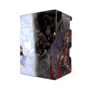 Here's another quality black deck box from LDB Duel featuring our exclusive Good & Evil in the Burning Abyss art. Fits all types of trading card games, including Pokémon, Yu-Gi-Oh! and Magic The Gathering. The perfect card holder for the TCG player safely holds up to 100 double-sleeved cards. EVEN in extra thick sleeves. Comes with a pull-out dice tray. Beatrice-yugioh-mtg-pokemon-tcg-accessories-card-storage-LDB-Duel