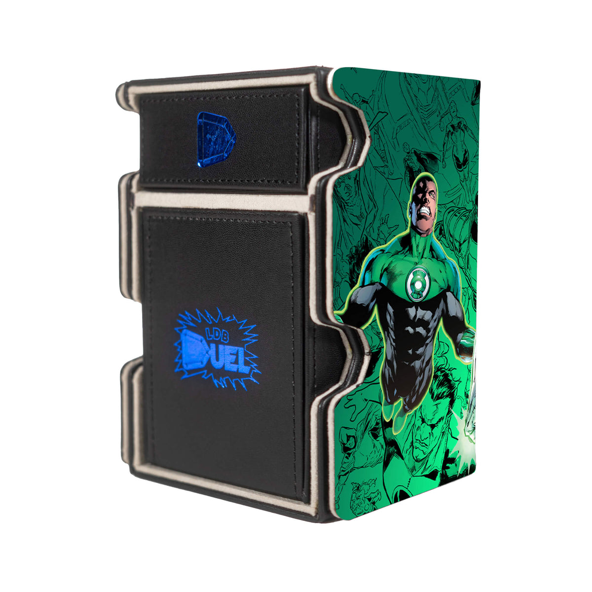Here is the Right View of the Green Lantern, Emerald Knight Mach 3 Black Deck Box. Cosmic-Awareness-mtg-deck-tray-dice-tray-LDB-Duel