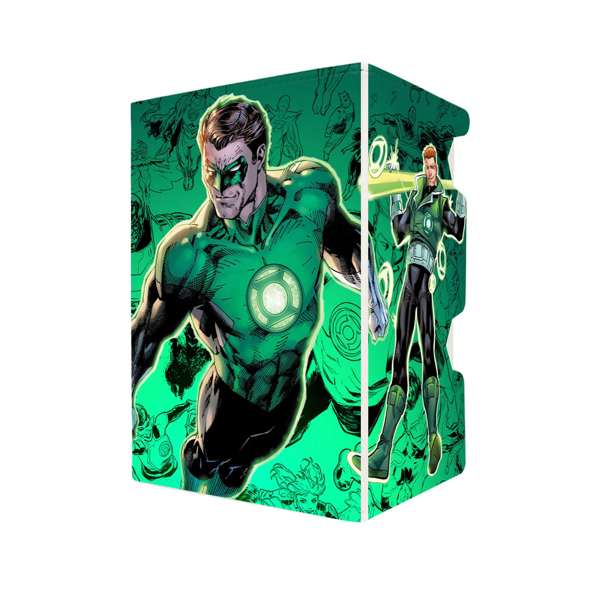 Here's another quality white deck box from LDB Duel featuring our exclusive Green Lantern, Emerald Knight art. Fits all types of trading card games, including Pokémon, Yu-Gi-Oh! and Magic The Gathering. The perfect card holder for the TCG player safely holds up to 100 double-sleeved cards. EVEN in extra thick sleeves. Comes with a pull-out dice tray. John-Stewart-mtg-tcg-accessories-card-storage-LDB-Duel