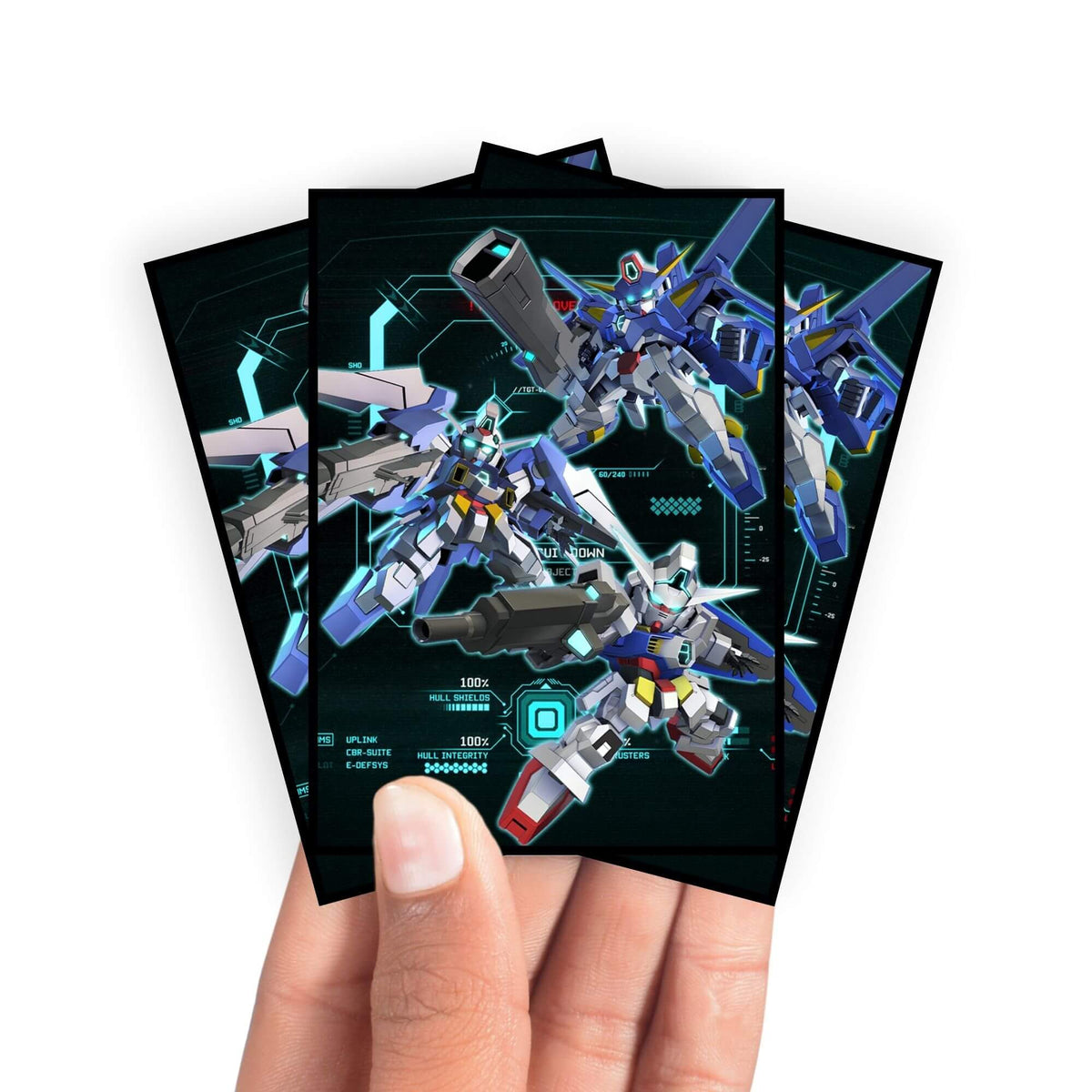 Enhance your cards with our elegant black border card sleeves, featuring a sleek, sophisticated design for a bold, modern aesthetic. From LDB Duel. Perfect for showcasing your collection, these sleeves are printed with our exclusive Gundam Age SD design. Gundam-anime-card-protection-standard-japanese-dragon-shield-LDB-Duel-black