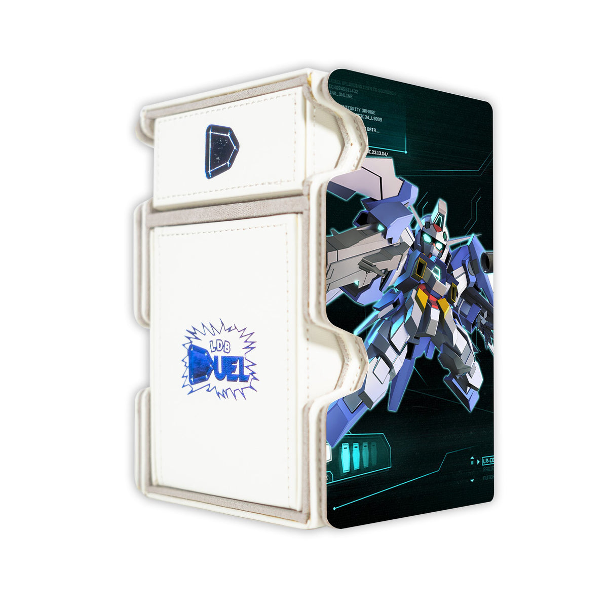 Here is the Right View of the Gundam Age SD Mach 3 White Deck Box. AGE-System-anime-deck-tray-dice-tray-LDB-Duel