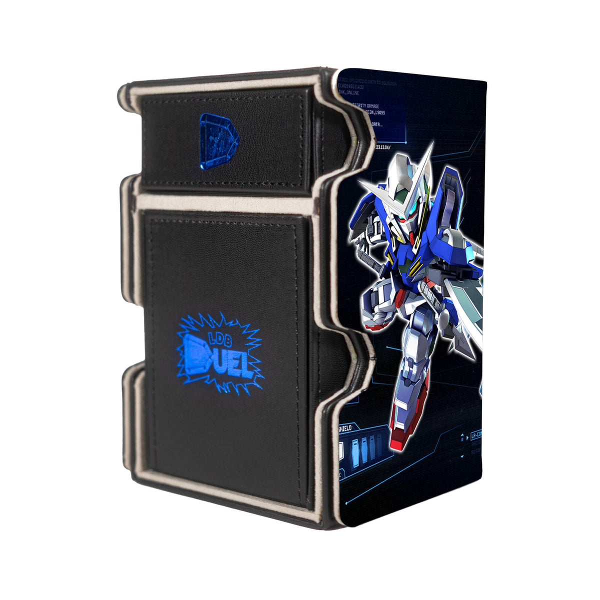 Here is the Right View of the Gundam Eternal Nexus SD Mach 3 Black Deck Box. Unicorn-mtg-deck-tray-dice-tray-LDB-Duel