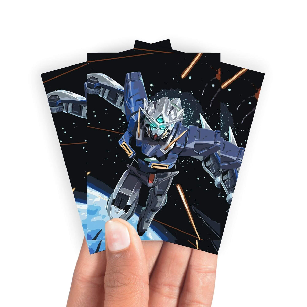 Keep your cards safe and stylish with our borderless card sleeves. Designed edge-to-edge to showcase your artwork, they offer a sleek, modern aesthetic. From LDB Duel, printed with the exclusive Gundam Exia design for a fresh, premium feel. Gundam-anime-card-protection-standard-japanese-dragon-shield-LDB-Duel-borderless