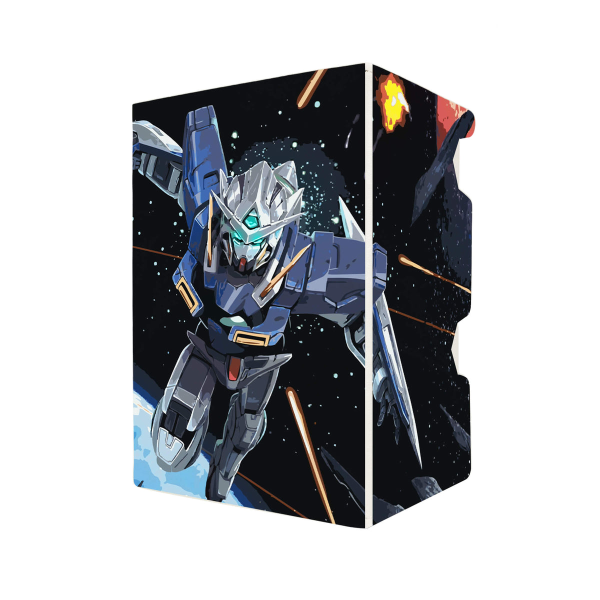Here's another quality white deck box from LDB Duel featuring our exclusive Gundam Exia art. Fits all types of trading card games, including Pokémon, Yu-Gi-Oh! and Magic The Gathering. The perfect card holder for the TCG player safely holds up to 100 double-sleeved cards. EVEN in extra thick sleeves. Comes with a pull-out dice tray. Gundam-anime-tcg-accessories-card-storage-LDB-Duel