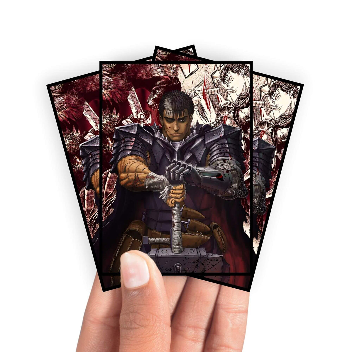 Enhance your cards with our elegant black border card sleeves, featuring a sleek, sophisticated design for a bold, modern aesthetic. From LDB Duel. Perfect for showcasing your collection, these sleeves are printed with our exclusive Guts design. Dragon-Slayer-anime-yugioh-mtg-pokemon-card-protection-standard-japanese-dragon-shield-LDB-Duel-black