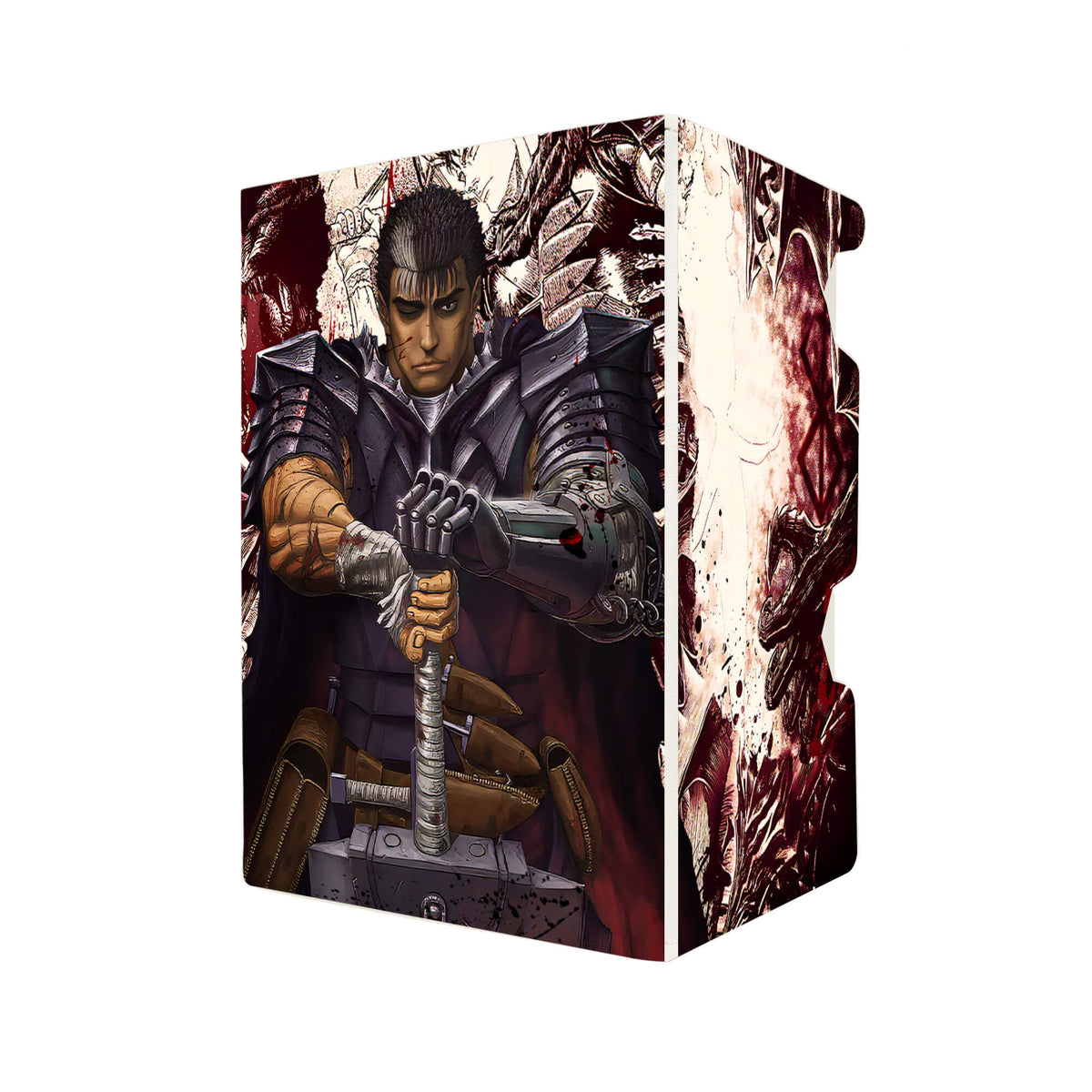 Here's another quality white deck box from LDB Duel featuring our exclusive Guts art. Fits all types of trading card games, including Pokémon, Yu-Gi-Oh! and Magic The Gathering. The perfect card holder for the TCG player safely holds up to 100 double-sleeved cards. EVEN in extra thick sleeves. Comes with a pull-out dice tray. Berserk-anime-ygo-magic-digimon-card-protector-gaming-accesories-LDB-Duel