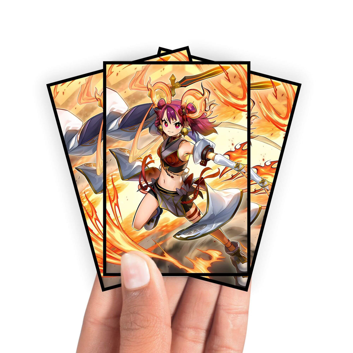 Enhance your cards with our elegant black border card sleeves, featuring a sleek, sophisticated design for a bold, modern aesthetic. From LDB Duel. Perfect for showcasing your collection, these sleeves are printed with our exclusive Ha-Re the Sword Mikanko design. Mikanko-Spiritwalk-yugioh-mtg-pokemon-card-protection-standard-japanese-dragon-shield-LDB-Duel-black