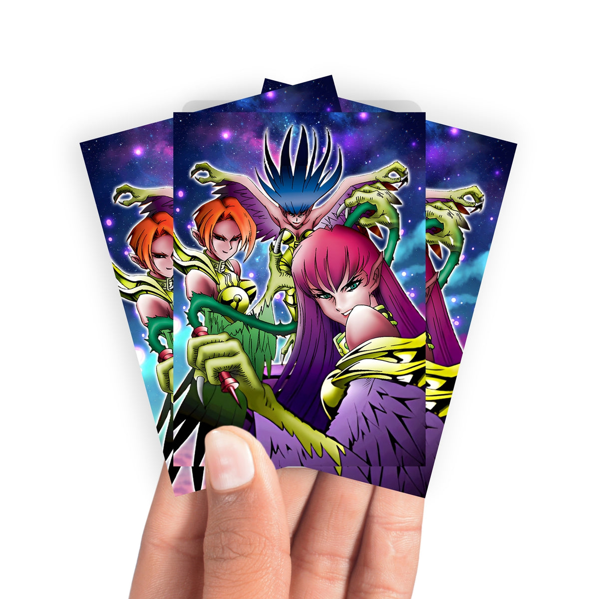 Keep your cards safe and stylish with our borderless card sleeves. Designed edge-to-edge to showcase your artwork, they offer a sleek, modern aesthetic. From LDB Duel, printed with the exclusive Harpie Archetype design for a fresh, premium feel.Harpie-yugioh-mtg-pokemon-card-protection-standard-japanese-dragon-shield-LDB-Duel-borderless