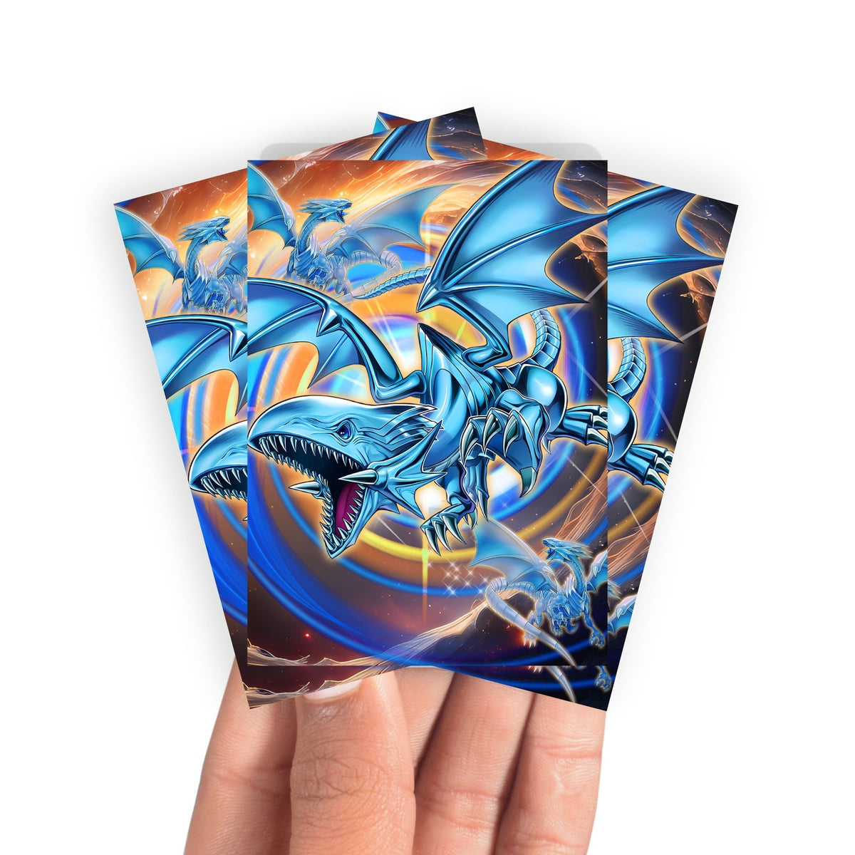 Keep your cards safe and stylish with our borderless card sleeves. Designed edge-to-edge to showcase your artwork, they offer a sleek, modern aesthetic. From LDB Duel, printed with the exclusive Heart of the Blue Eyes design for a fresh, premium feel.Blue-Eyes-yugioh-mtg-pokemon-card-protection-standard-japanese-dragon-shield-LDB-Duel-borderless