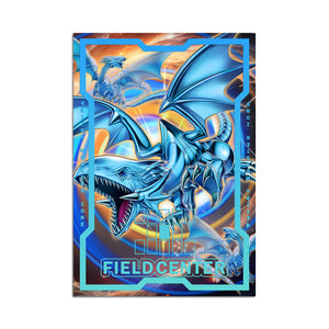 Level up your game with our custom-printed metal field centers, featuring exclusive Heart of the Blue Eyes artwork in gold metal. Durable, scratch-resistant, and embossed with the iconic Yu-Gi-Oh! card back, these slim field centers fit perfectly in card sleeves. neo-blue-eyes-yugioh-mtg-pokemon-metal-card-embossed-design-custom-artwork-duel-accessories-ldb-duel