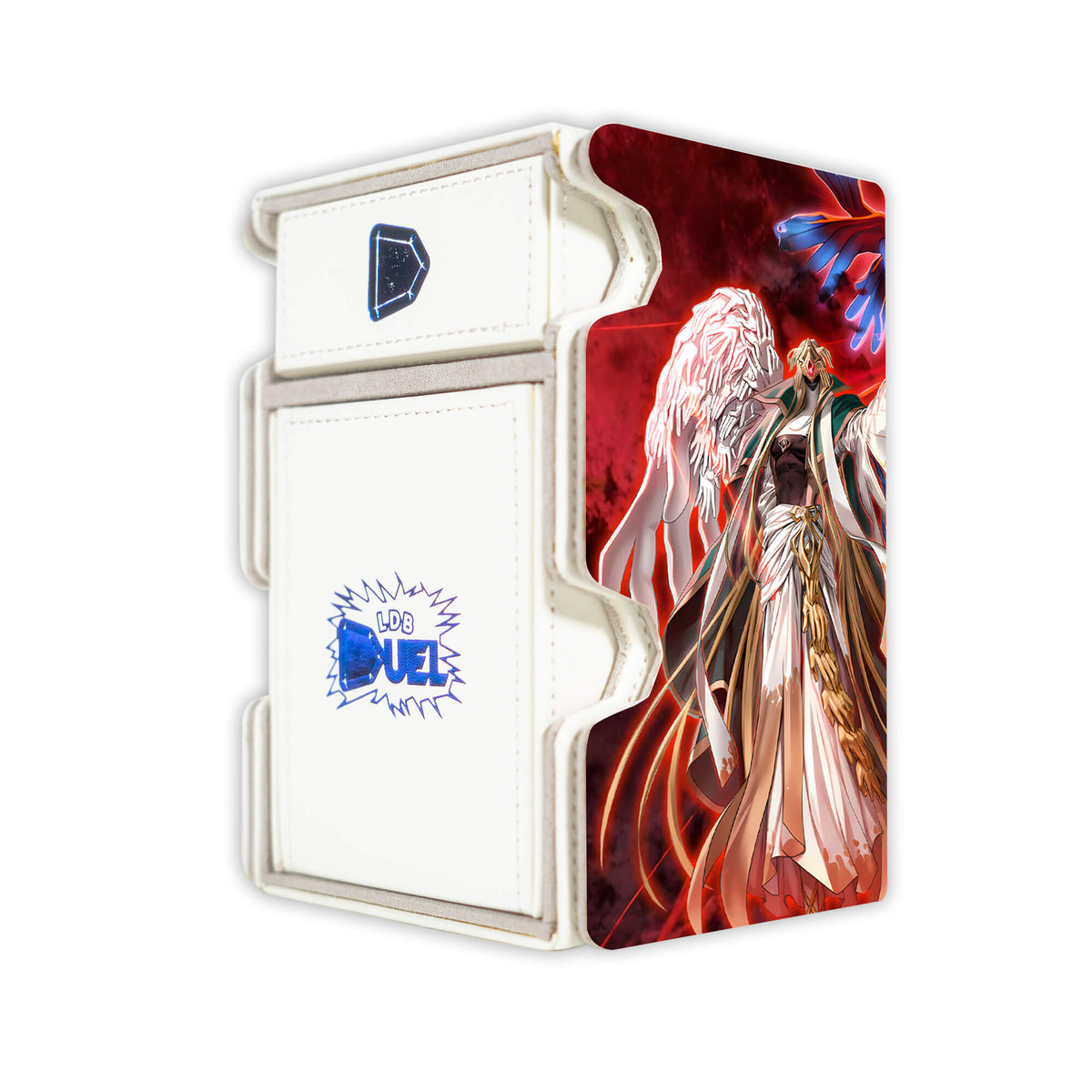 Here is the Right View of the Hecahands Archetype Mach 3 White Deck Box. Jawza-yugioh-deck-tray-dice-tray-LDB-Duel