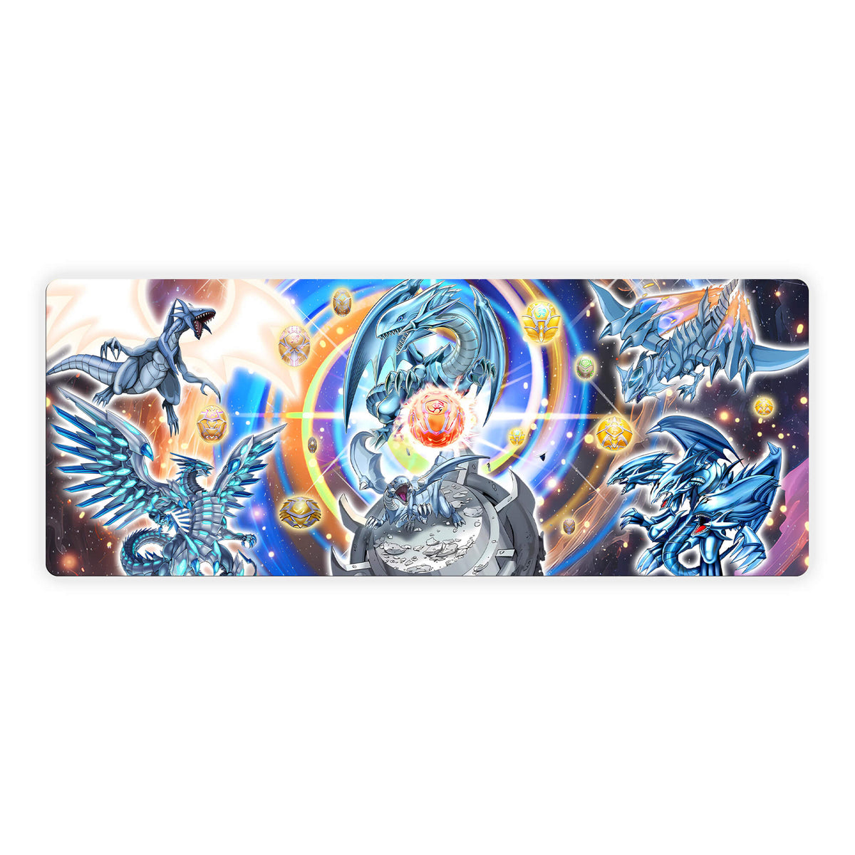 Level up your gaming setup from the LDB Duel featuring our exclusive Heratic Seals Blue Eyes White Dragon mouse pad! Designed for gamers who value precision and comfort, this 31x12 inch masterpiece boasts a soft cloth surface for ultra-smooth tracking and a non-slip rubber base for stability during intense battles. Stylish, durable, and machine washable, it's the ultimate accessory for your desk.Kaiba-corp-yugioh-mtg-pokemon-custom-artwork-premium-durable-rubber-ldb-duel 