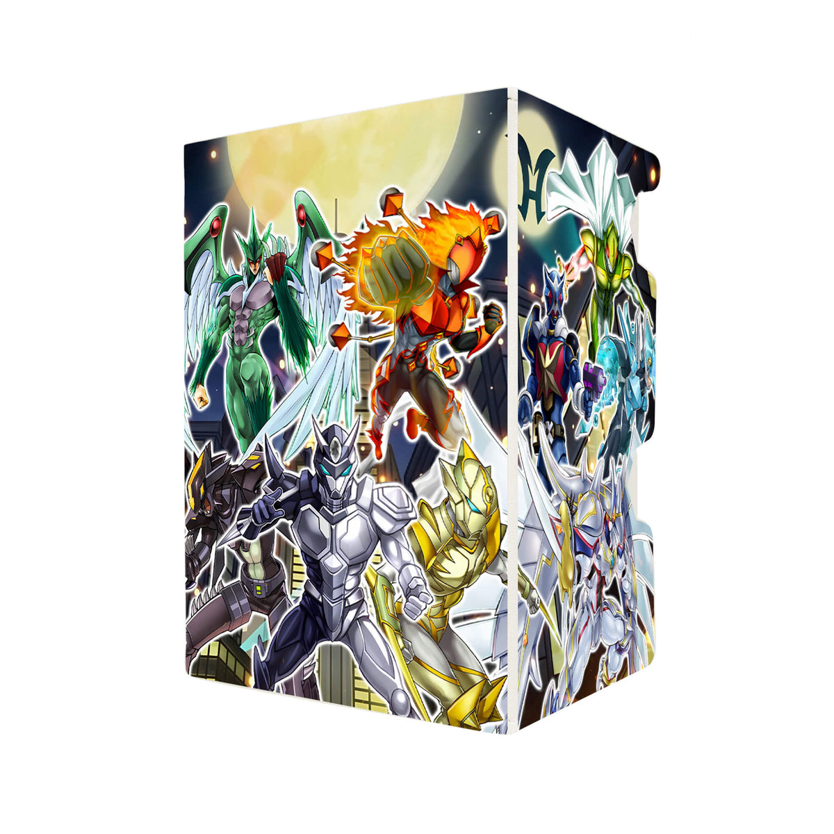 Here's another quality white deck box from LDB Duel featuring our exclusive Heroes in the City art. Fits all types of trading card games, including Pokémon, Yu-Gi-Oh! and Magic The Gathering. The perfect card holder for the TCG player safely holds up to 100 double-sleeved cards. EVEN in extra thick sleeves. Comes with a pull-out dice tray. Elementa-Hero-ygo-magic-digimon-card-protector-gaming-accesories-LDB-Duel