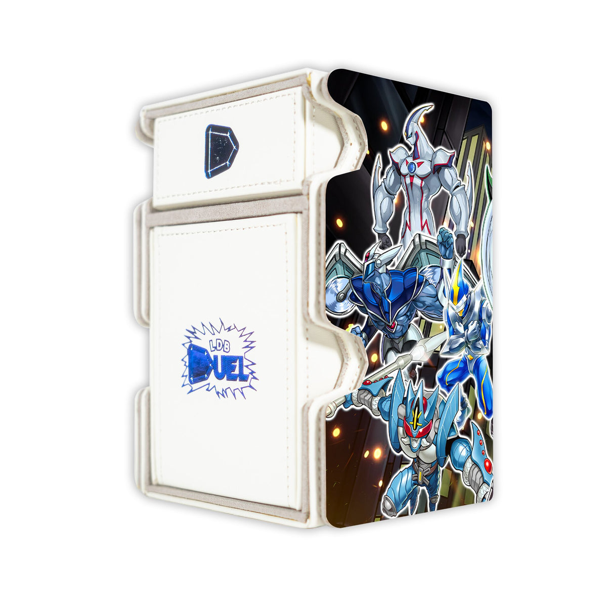 Here is the Right View of the Heroes in the City Mach 3 White Deck Box. Neos-yugioh-deck-tray-dice-tray-LDB-Duel