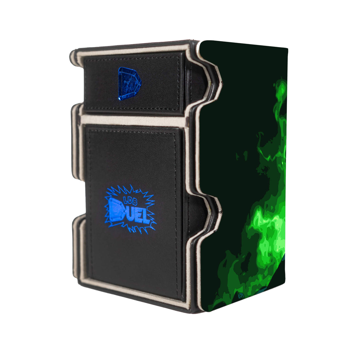 Here is the Right View of the Hulk, The Mighty Mach 3 Black Deck Box. Green-mtg-deck-tray-dice-tray-LDB-Duel