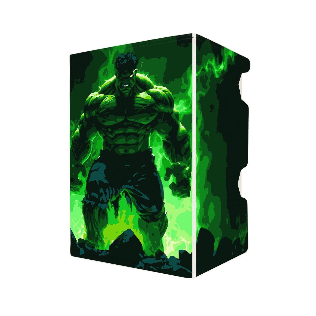 Here's another quality white deck box from LDB Duel featuring our exclusive Hulk, The Mighty art. Fits all types of trading card games, including Pokémon, Yu-Gi-Oh! and Magic The Gathering. The perfect card holder for the TCG player safely holds up to 100 double-sleeved cards. EVEN in extra thick sleeves. Comes with a pull-out dice tray. Superhuman-mtg-tcg-accessories-card-storage-LDB-Duel