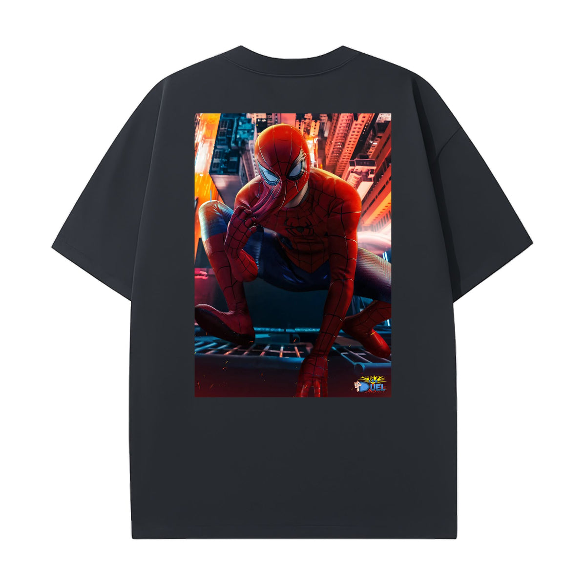 Level up your look with the premium Human Spider T-shirt design from LDB Duel. Crafted from soft, breathable cotton and finished with vibrant DTF printing, this black t-shirt is designed for comfort that lasts. Featuring a bold back design, it’s perfect for anime fans, TCG players, and gamers who want to stand out, whether at events, tournaments, or just relaxing with friends.  Peter-Parker-anime-ygo-magic-tshirt-gaming-accesories-LDB-Duel