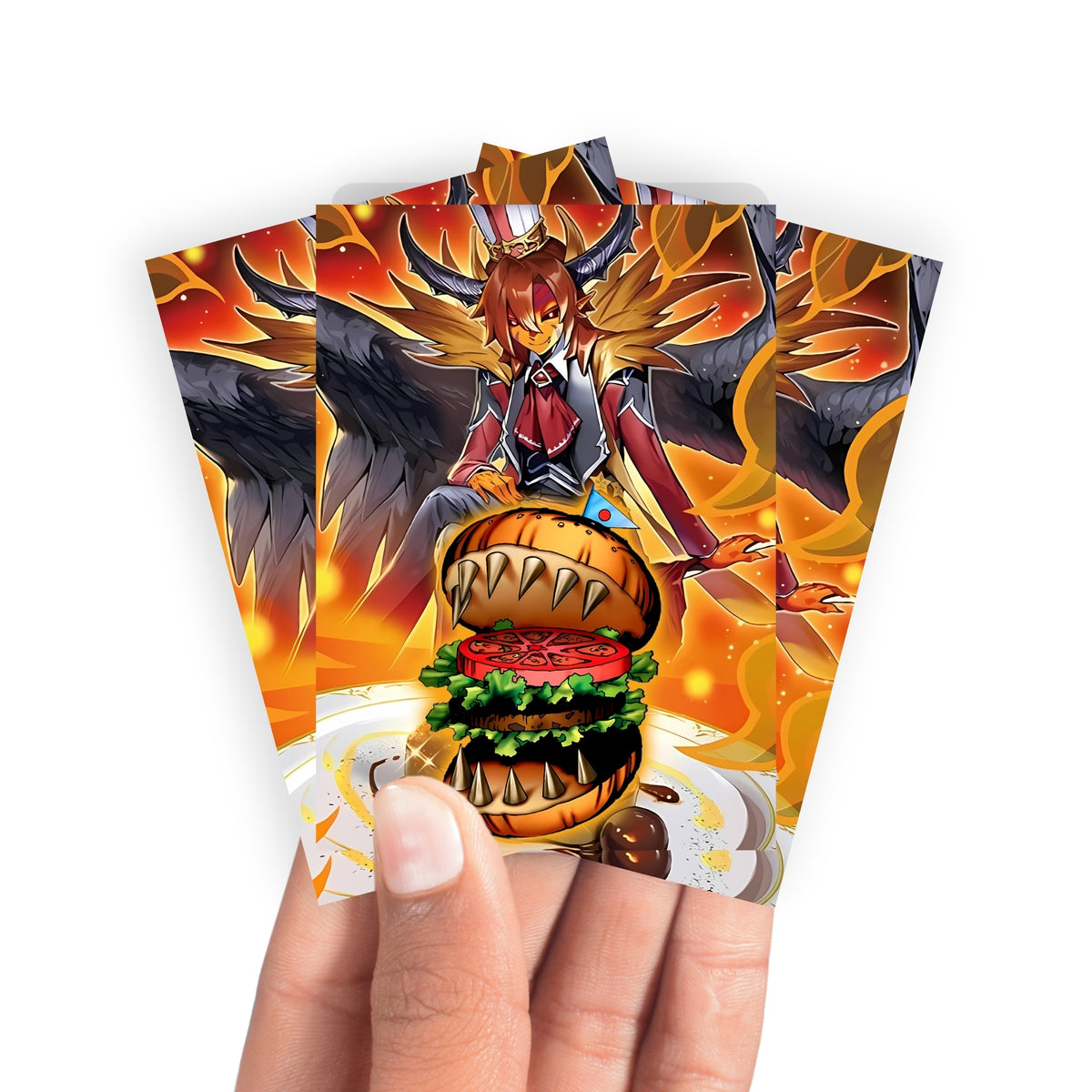 Keep your cards safe and stylish with our borderless card sleeves. Designed edge-to-edge to showcase your artwork, they offer a sleek, modern aesthetic. From LDB Duel, printed with the exclusive Hungry Burger de Nouvelles design for a fresh, premium feel.Hungry-Burger-yugioh-mtg-pokemon-card-protection-standard-japanese-dragon-shield-LDB-Duel-borderless