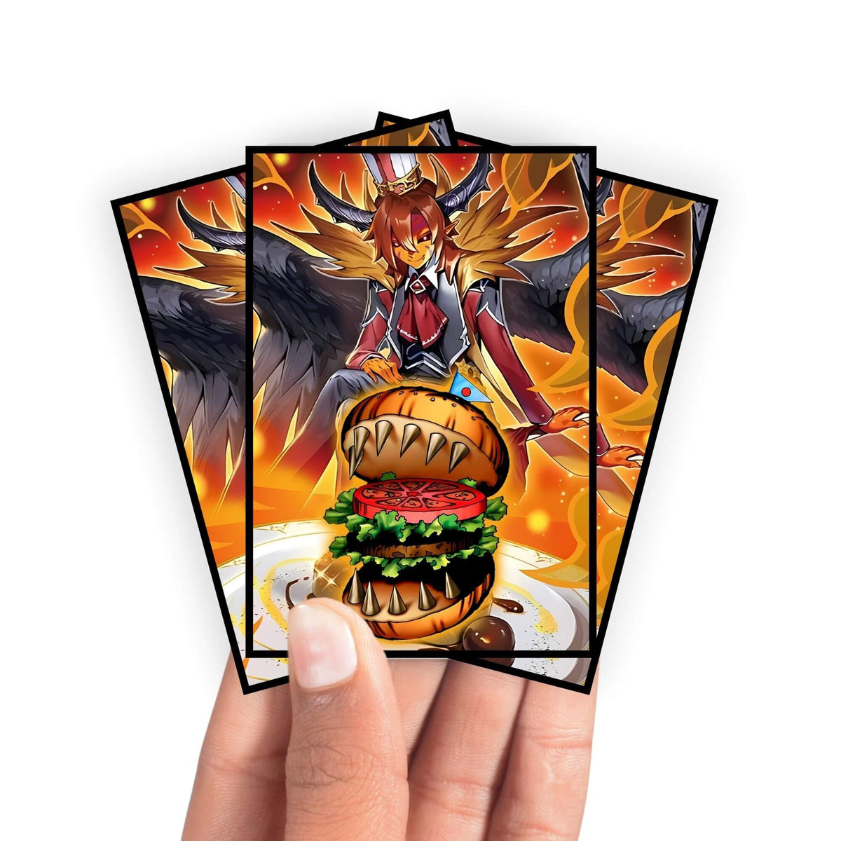Enhance your cards with our elegant black border card sleeves, featuring a sleek, sophisticated design for a bold, modern aesthetic. From LDB Duel. Perfect for showcasing your collection, these sleeves are printed with our exclusive Hungry Burger de Nouvelles design. Chefs-Special-yugioh-mtg-pokemon-card-protection-standard-japanese-dragon-shield-LDB-Duel-black