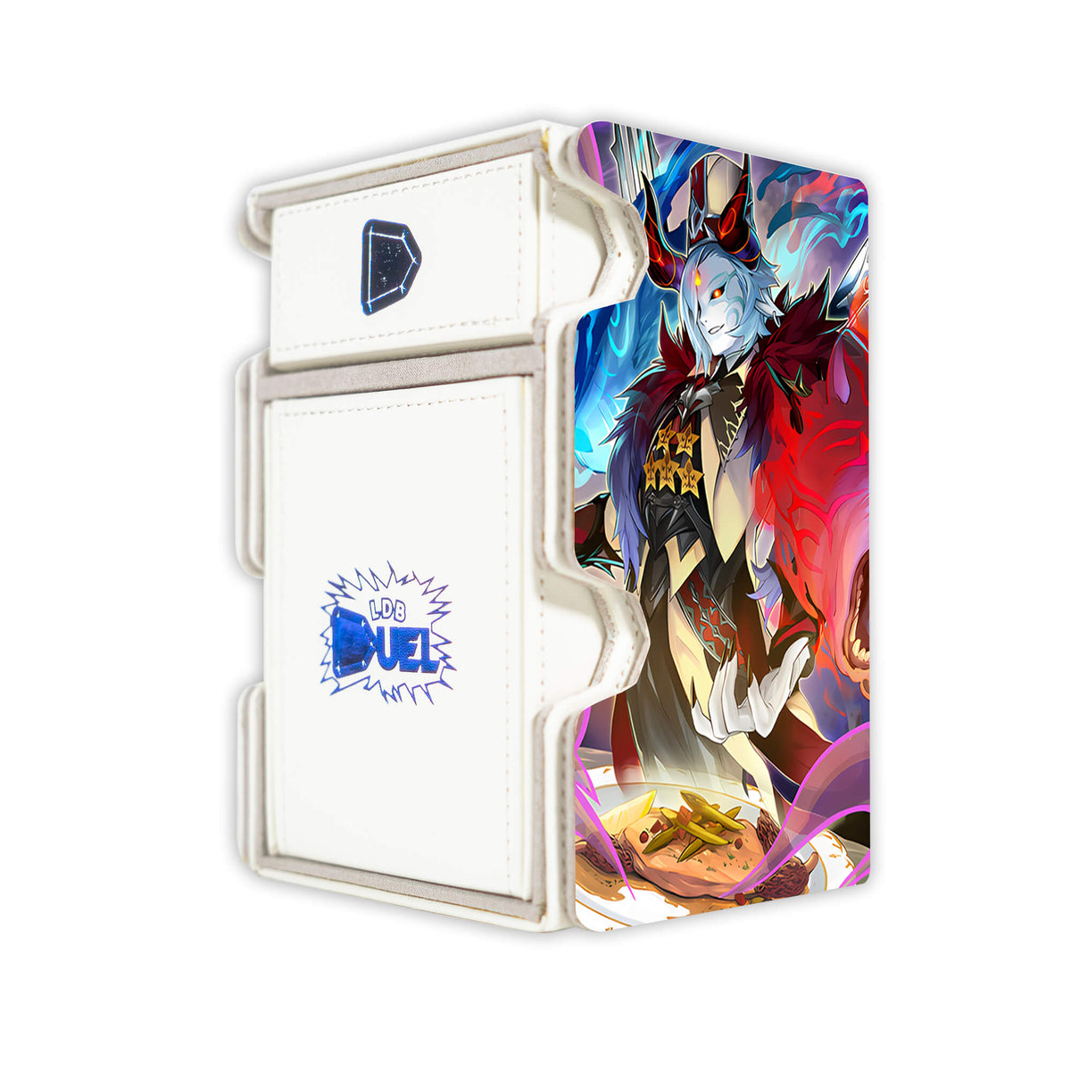 Here is the Right View of the Hungry Burger de Nouvelles Mach 3 White Deck Box. Chef-yugioh-deck-tray-dice-tray-LDB-Duel