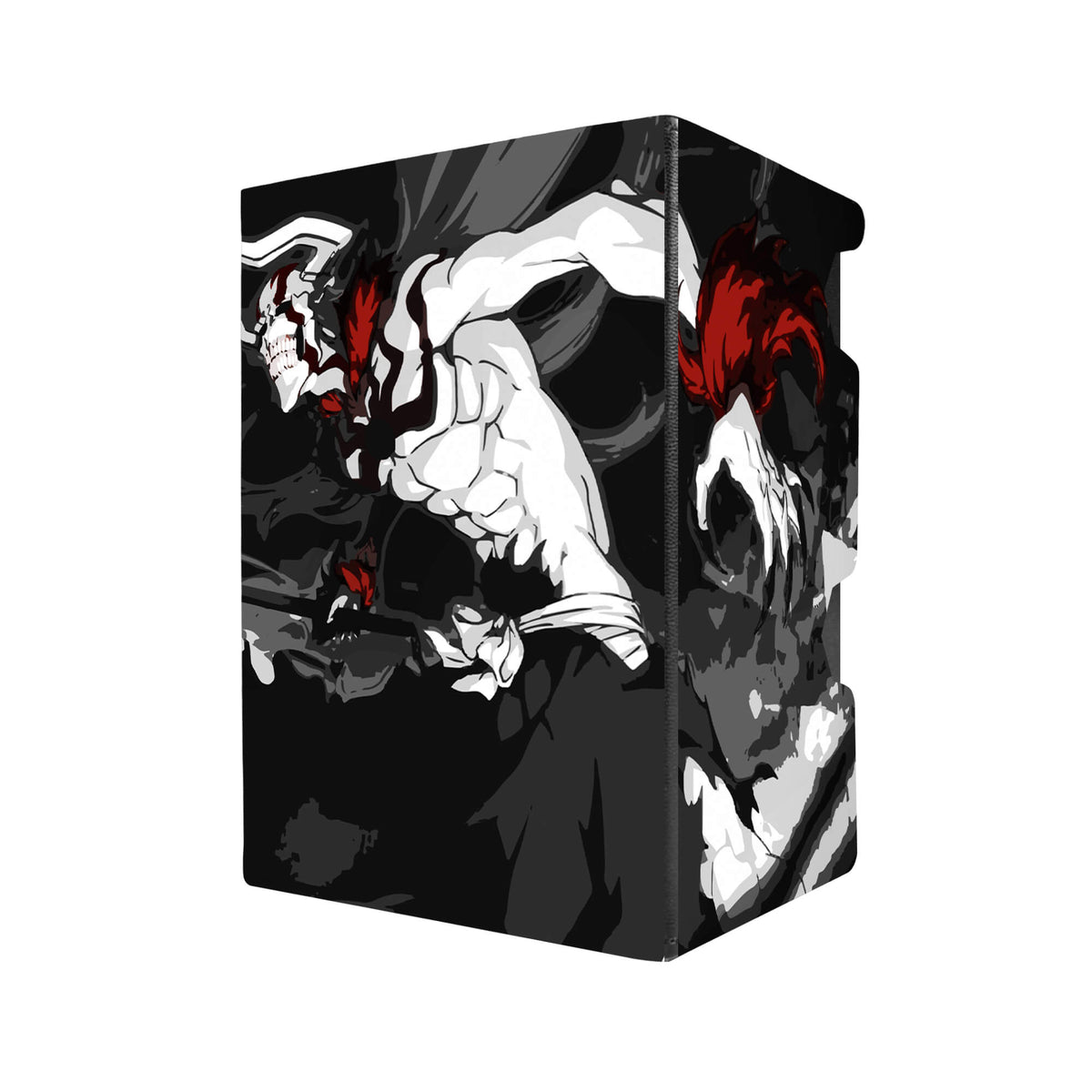 Here's another quality black deck box from LDB Duel featuring our exclusive Ichigo Vasto Lord art. Fits all types of trading card games, including Pokémon, Yu-Gi-Oh! and Magic The Gathering. The perfect card holder for the TCG player safely holds up to 100 double-sleeved cards. EVEN in extra thick sleeves. Comes with a pull-out dice tray. Bleach-anime-tcg-accessories-card-storage-LDB-Duel