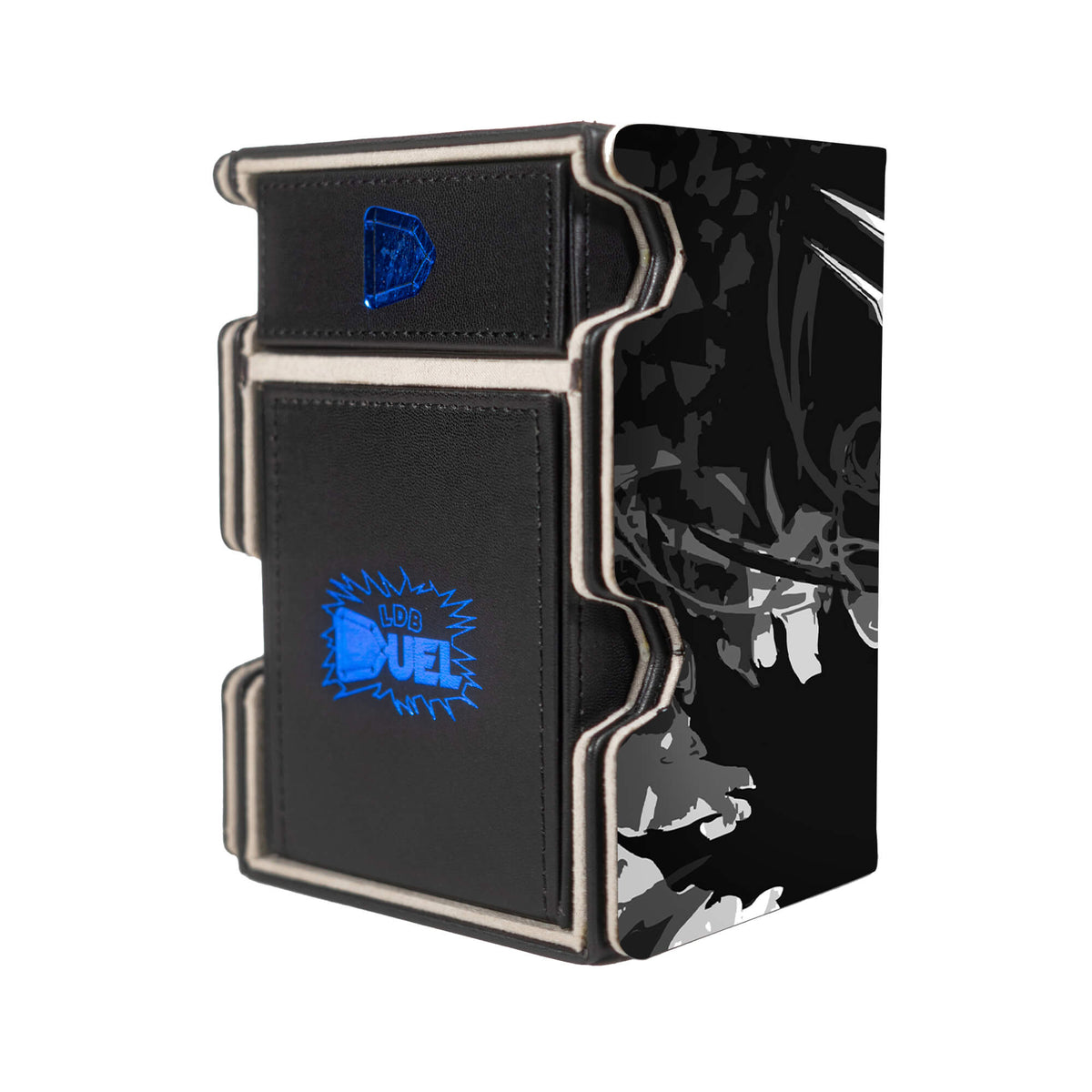 Here is the Right View of the Ichigo Vasto Lord Mach 3 Black Deck Box. Shinigami-mtg-deck-tray-dice-tray-LDB-Duel