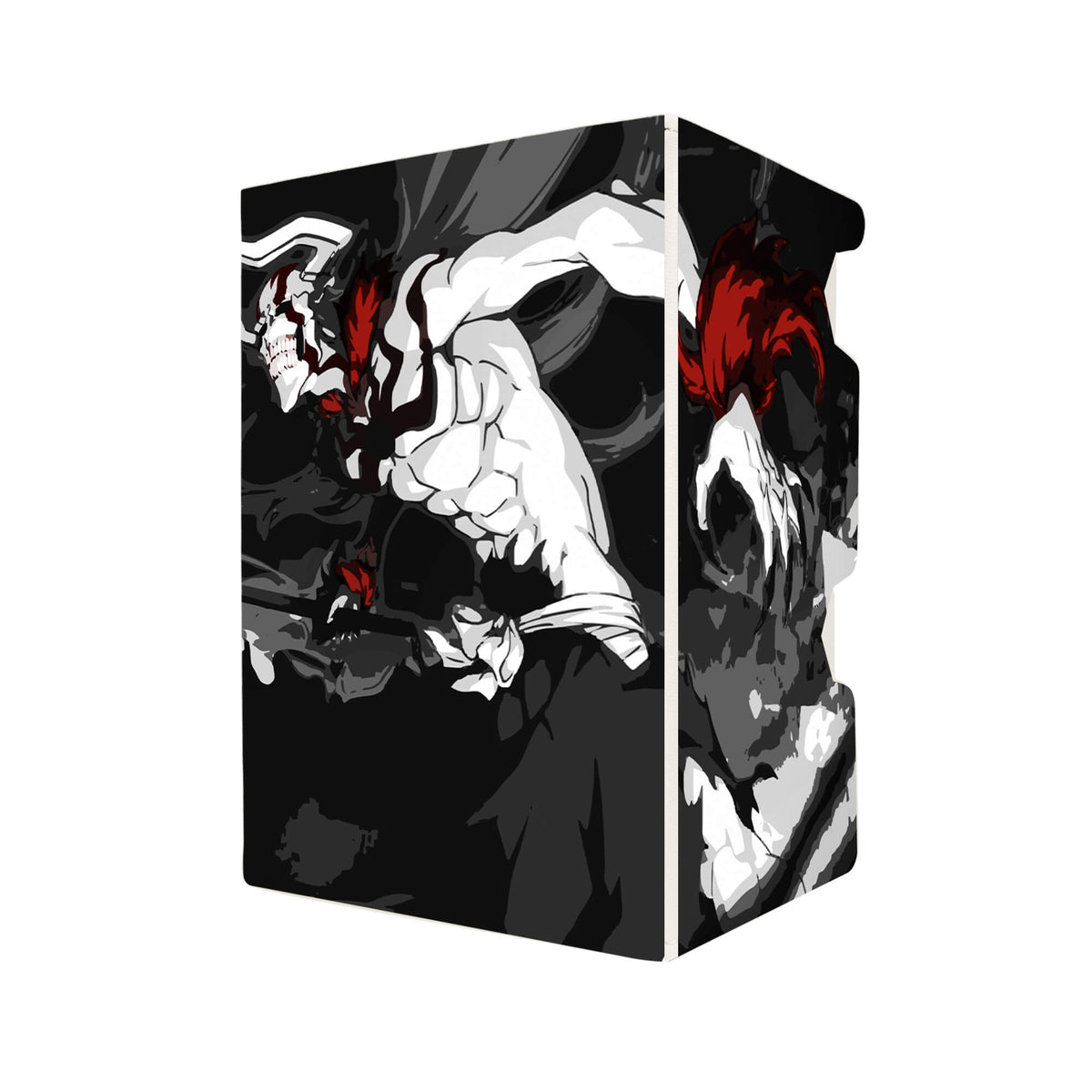 Here's another quality white deck box from LDB Duel featuring our exclusive Ichigo Vasto Lord art. Fits all types of trading card games, including Pokémon, Yu-Gi-Oh! and Magic The Gathering. The perfect card holder for the TCG player safely holds up to 100 double-sleeved cards. EVEN in extra thick sleeves. Comes with a pull-out dice tray. Bleach-anime-tcg-accessories-card-storage-LDB-Duel