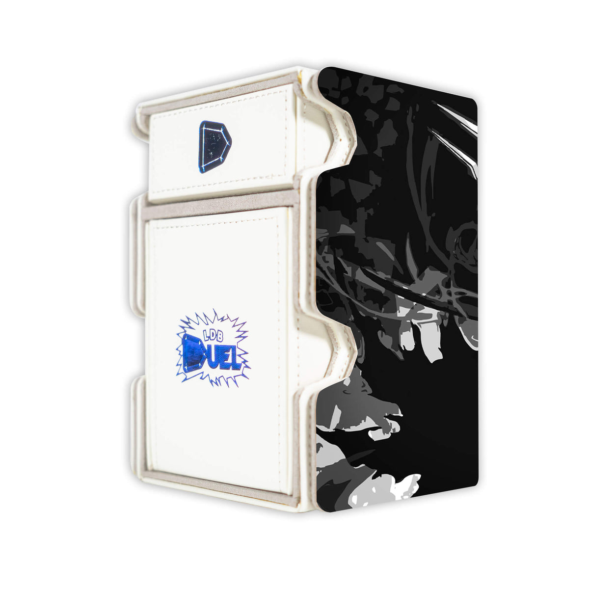 Here is the Right View of the Ichigo Vasto Lord Mach 3 White Deck Box. Bankai-anime-deck-tray-dice-tray-LDB-Duel