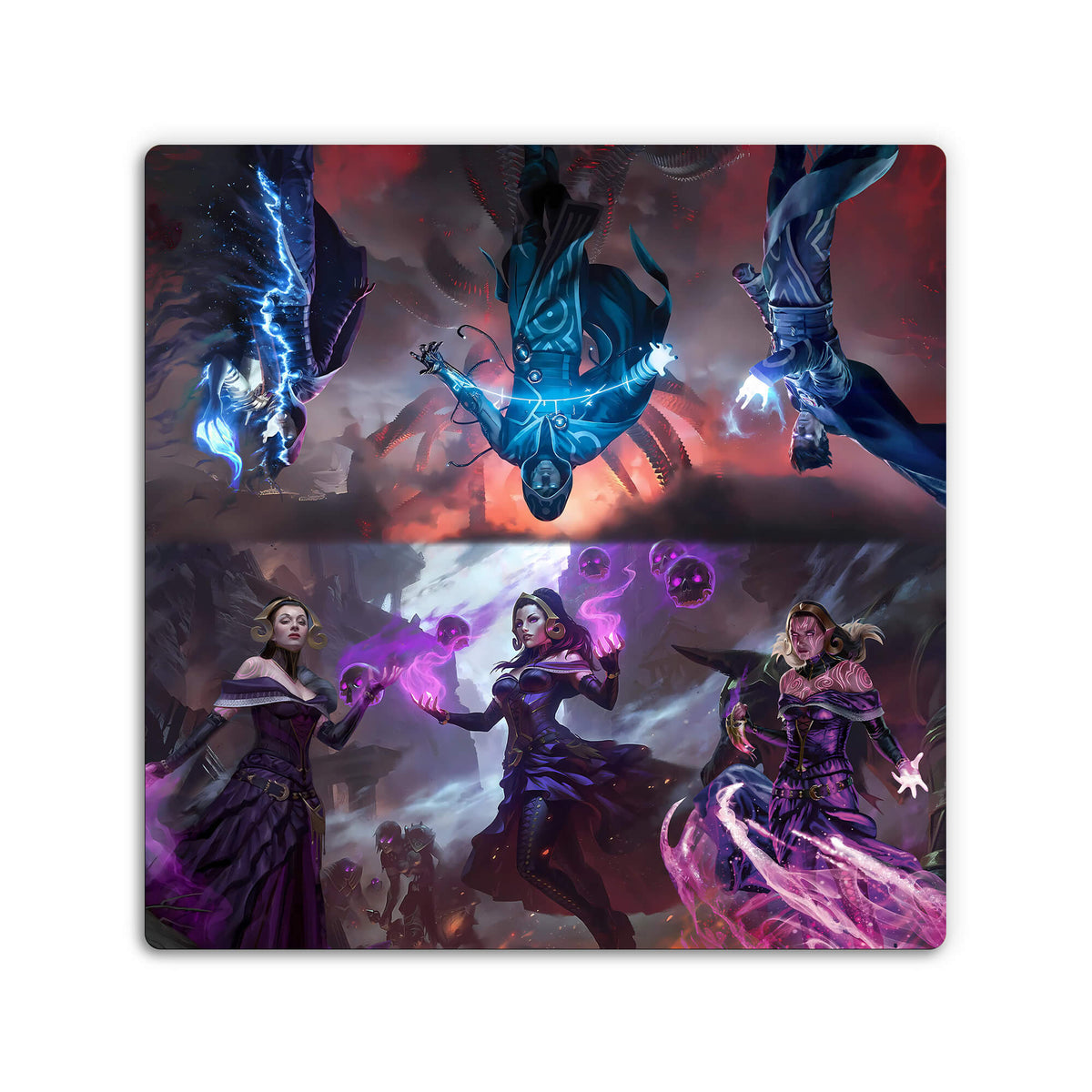 Upgrade your dueling game with LDB Duel featuring our exclusive Jace Beleren X Liliana Vess double matt! Designed with a premium cloth surface for effortless card handling and a sturdy rubber base for maximum stability, this 24x24-inch mat offers both style and practicality. It's card and sleeve-friendly, plus machine washable for easy upkeep! Legendary-Planeswalker-mtg-yugioh-pokemon-custom-artwork-premium-durable-rubber-ldb-duel