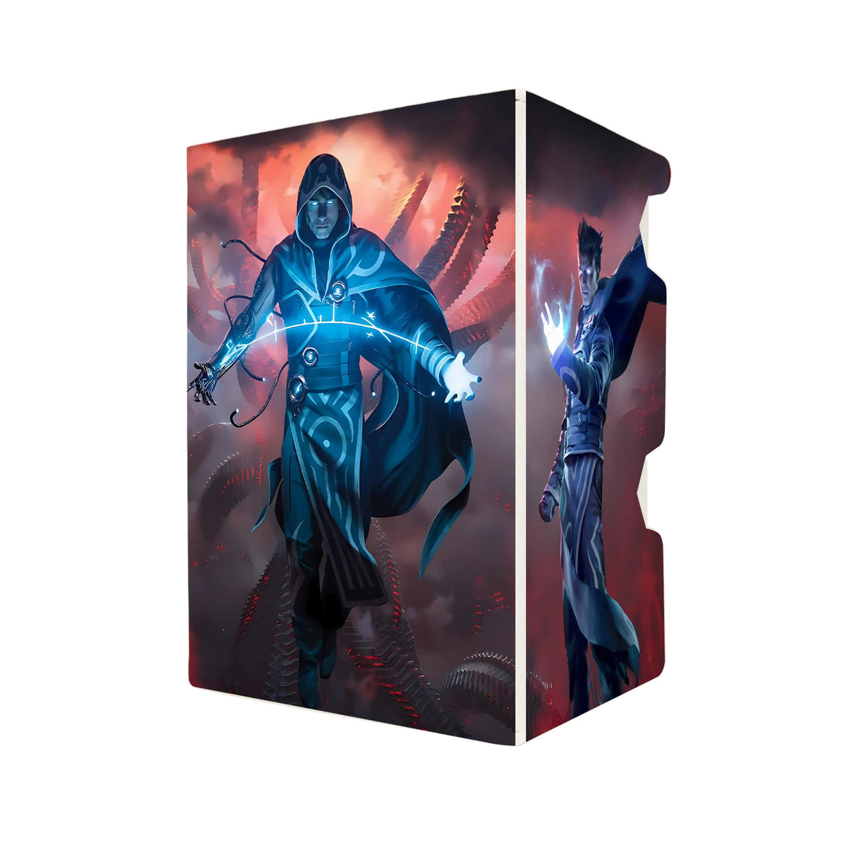Here's another quality white deck box from LDB Duel featuring our exclusive Jace - Legendary Planeswalker art. Fits all types of trading card games, including Pokémon, Yu-Gi-Oh! and Magic The Gathering. The perfect card holder for the TCG player safely holds up to 100 double-sleeved cards. EVEN in extra thick sleeves. Comes with a pull-out dice tray. Mirror-Mage-ygo-magic-digimon-card_protector-gaming-accesories-LDB-Duel