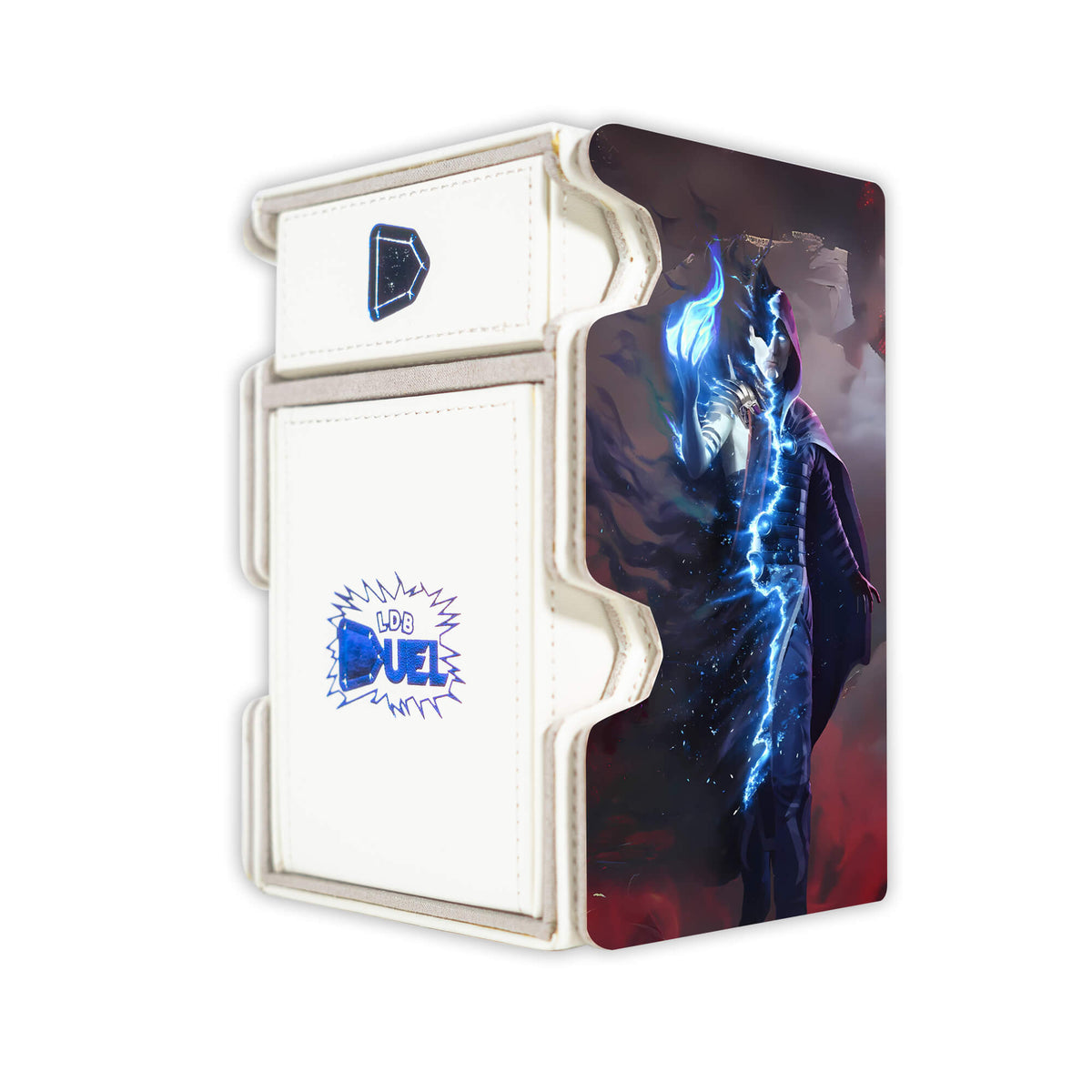 Here is the Right View of the Jace - Legendary Planeswalker Mach 3 White Deck Box. Cunning-Castaway-mtg-deck-tray-dice-tray-LDB-Duel