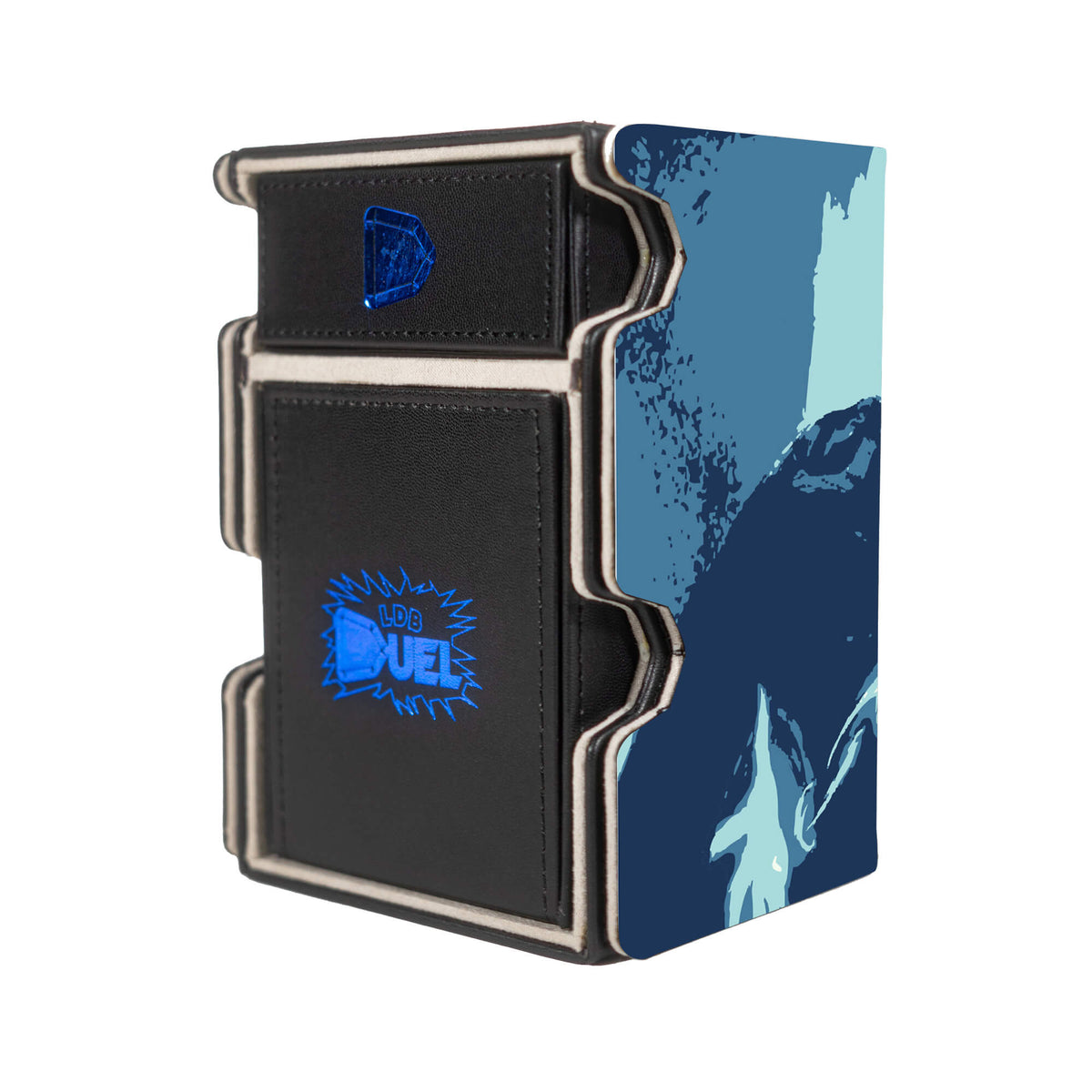 Here is the Right View of the Jace, the Mind Sculptor Mach 3 Black Deck Box. Planeswalker-mtg-deck-tray-dice-tray-LDB-Duel