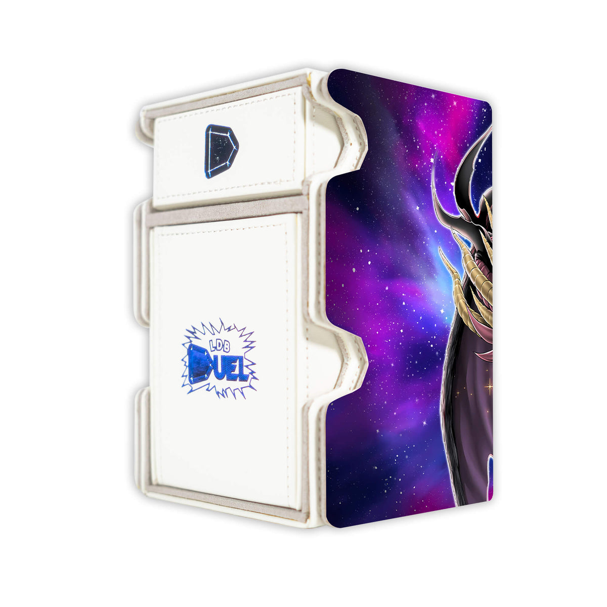 Here is the Right View of the Jaden and Yubel Mach 3 White Deck Box. Neos-Wiseman-yugioh-deck-tray-dice-tray-LDB-Duel