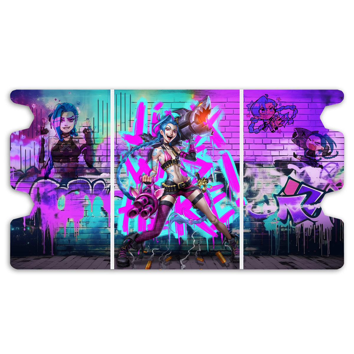 Here is the Full Lid Design of the Jinx | Arcane Mach 3 White Deck Box. Super-Mega-Rocket-anime-custom-deck-portable-collector-LDB-Duel