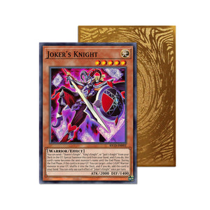 Level up your game with our custom-printed metal orica cards, featuring exclusive Joker's Knight artwork in gold metal. Durable, scratch-resistant, and embossed with the iconic Yu-Gi-Oh! card back, these slim orica cards fit perfectly in card sleeves. Jacks-Knight-yugioh-mtg-pokemon-metal-card-embossed-design-custom-artwork-duel-accessories-ldb-duel