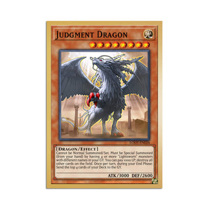 Level up your game with our custom-printed metal orica cards, featuring exclusive Judgment Dragon artwork in gold metal. Durable, scratch-resistant, and embossed with the iconic Yu-Gi-Oh! card back, these slim orica cards fit perfectly in card sleeves. Gamma-yugioh-mtg-pokemon-metal-card-embossed-design-custom-artwork-duel-accessories-ldb-duel