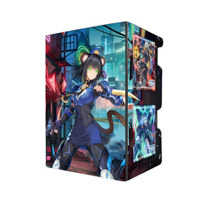 Here's another quality black deck box from LDB Duel featuring our exclusive K9 Archetype art. Fits all types of trading card games, including Pokémon, Yu-Gi-Oh! and Magic The Gathering. The perfect card holder for the TCG player safely holds up to 100 double-sleeved cards. EVEN in extra thick sleeves. Comes with a pull-out dice tray. Hound-yugioh-tcg-accessories-card-storage-LDB-Duel
