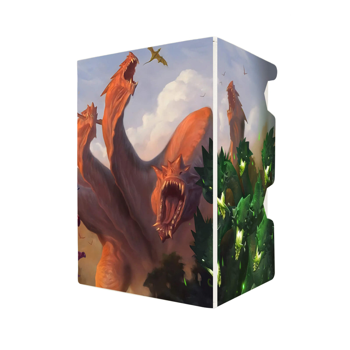 Here's another quality white deck box from LDB Duel featuring our exclusive Mistcutter Hydra - Kalonian Hydra - Voracious Hydra Beast art. Fits all types of trading card games, including Pokémon, Yu-Gi-Oh! and Magic The Gathering. The perfect card holder for the TCG player safely holds up to 100 double-sleeved cards. EVEN in extra thick sleeves. Comes with a pull-out dice tray. Mythic-Rare-ygo-magic-digimon-card_protector-gaming-accesories-LDB-Duel