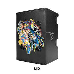 Here's another quality black deck box from LDB Duel featuring our exclusive Kazuki Takahashi Special Edition art. Fits all types of trading card games, including Pokémon, Yu-Gi-Oh! and Magic The Gathering. The perfect card holder for the TCG player safely holds up to 100 double-sleeved cards. EVEN in extra thick sleeves. Comes with a pull-out dice tray. Bakura-Ryou-yugioh-mtg-pokemon-tcg-accessories-card-storage-LDB-Duel